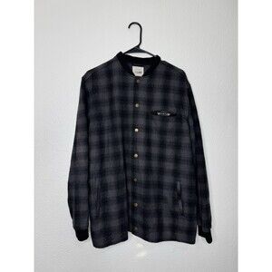 LIRA Men's Charcoal Gray Black Plaid Wool Blend Button Bomber Coat Jacket Size L